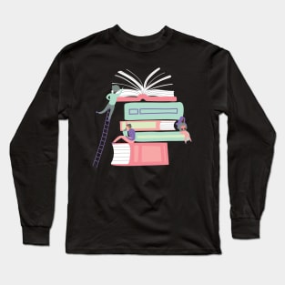 Pastel Color Book Illustration Pattern Long Sleeve T-Shirt